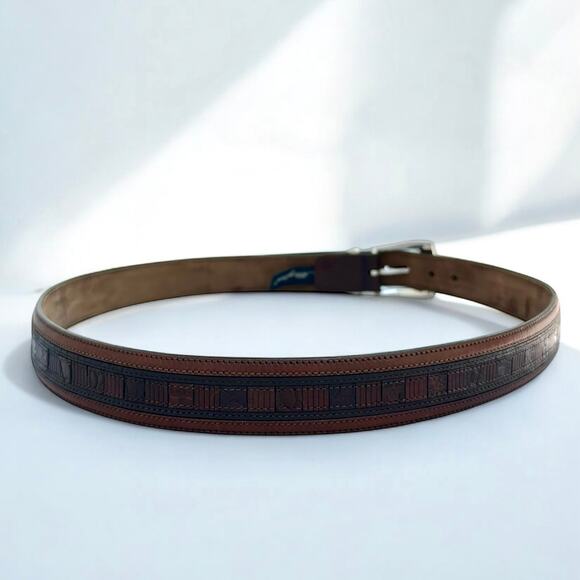 Mezlan Genuine Crocodile Belt Brown Men Silver Buckle Hardware 34” Spain Exotic - Picture 3 of 8